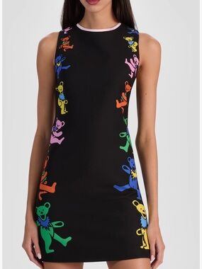 Alice + Olivia x Grateful  Dead Bear Sleeveless Mini Dress Black M